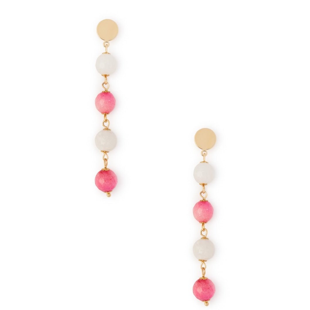 Orecchini lunghi oro pietre rosae bianche — Rosa