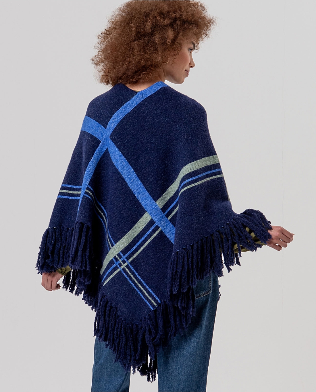Poncho frange — Blu, foto 3