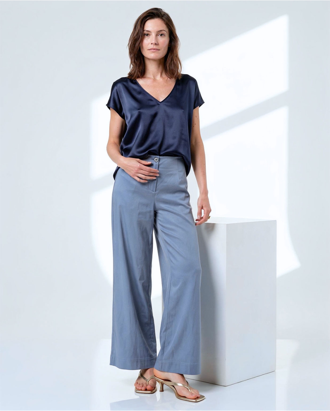 Pantaloni gamba larga — Celeste, foto 3
