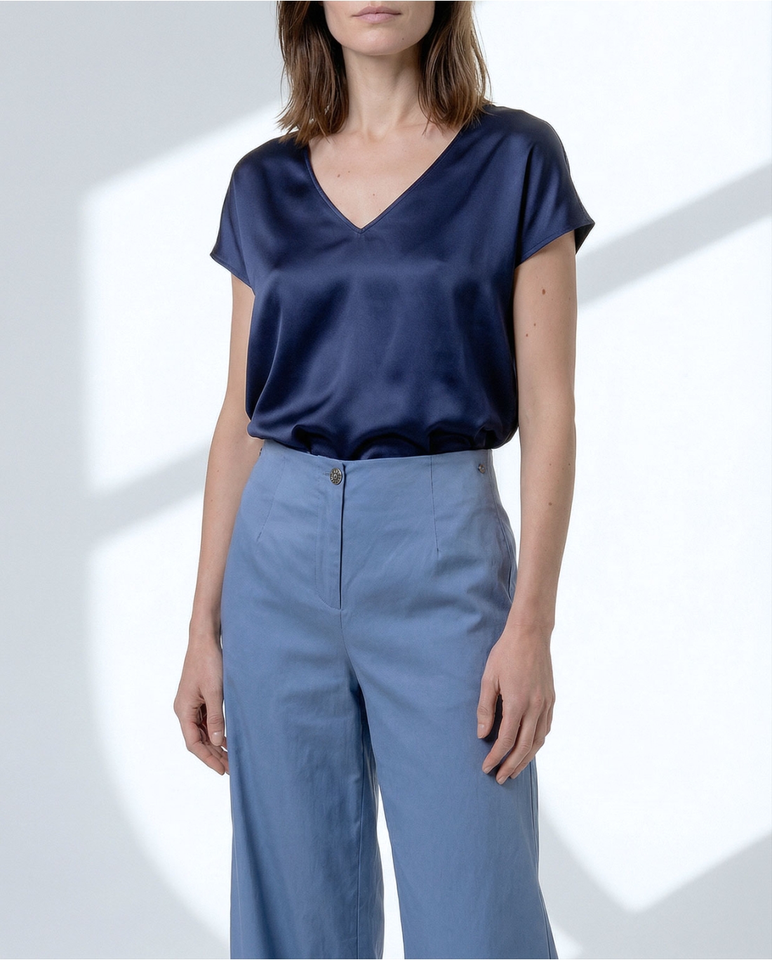 Pantaloni gamba larga — Celeste, foto 4