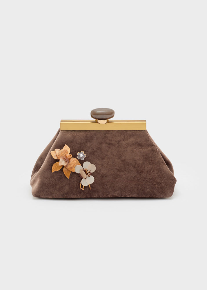 Pochette con fiore — Marrone