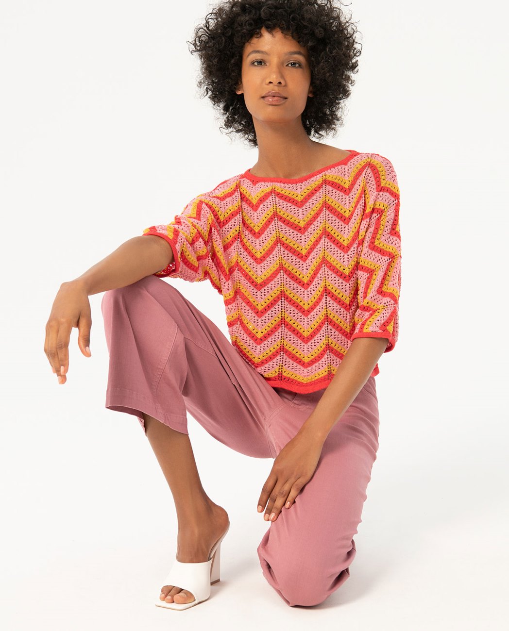 Maglia a righe zig zag — Arancione, foto 4