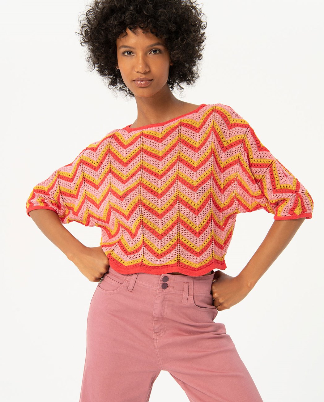 Maglia a righe zig zag — Arancione
