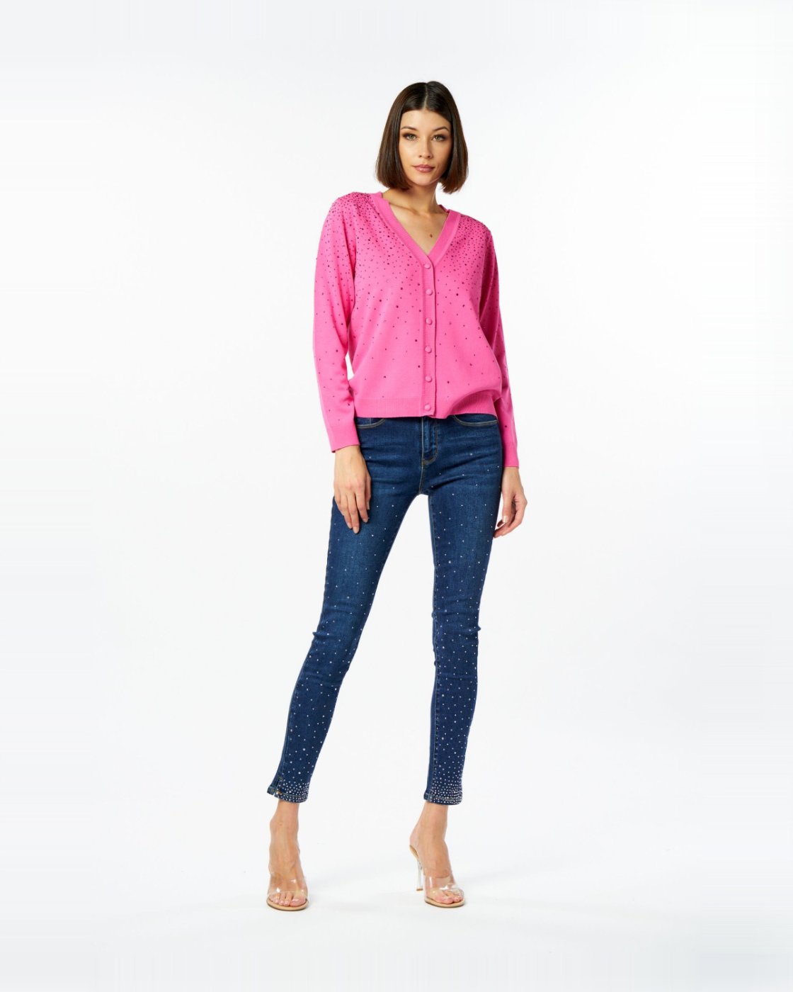 Cardigan cascata diamanti — Rosa