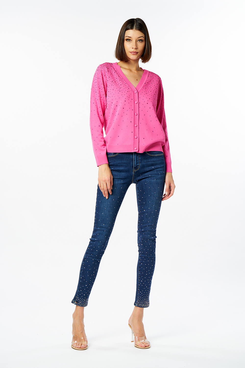 Cardigan cascata diamanti — Rosa, foto 4