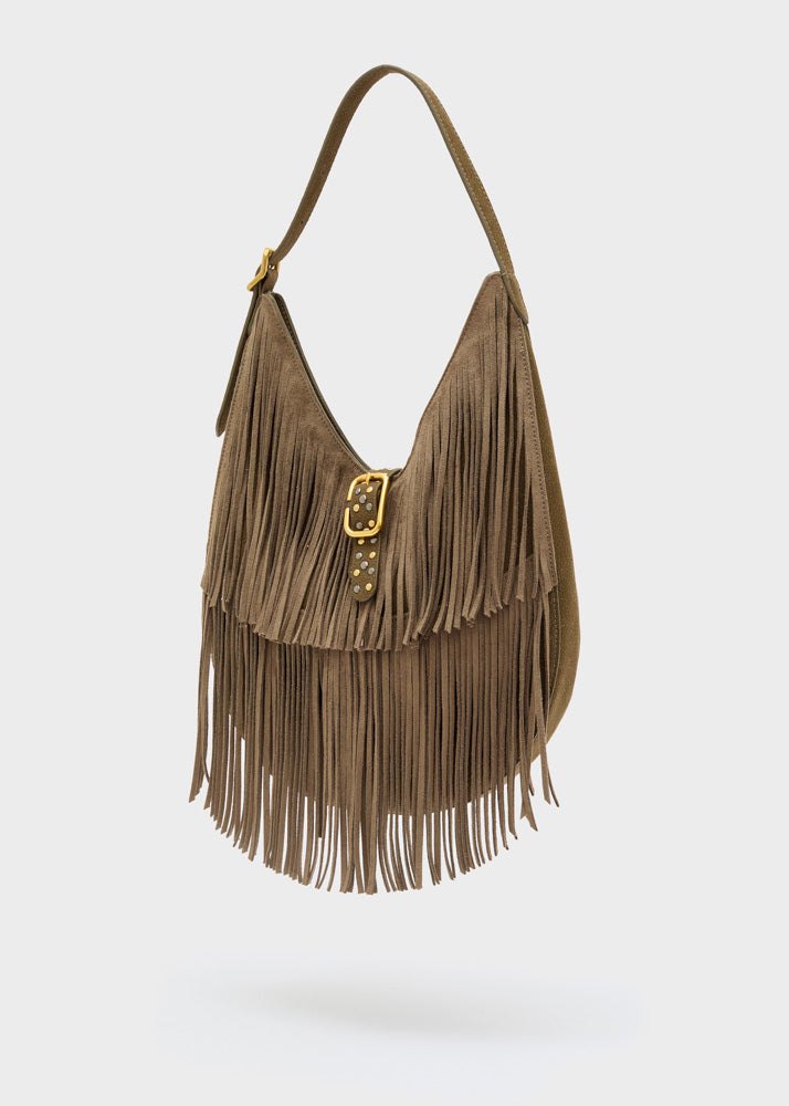 Borsa a spalla con frange — Verde, foto 3