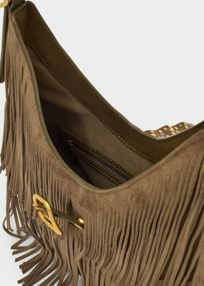 Borsa a spalla con frange — Verde, foto 4