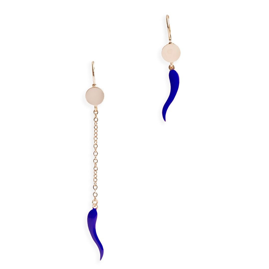 Orecchino corno smalto blu — Blu