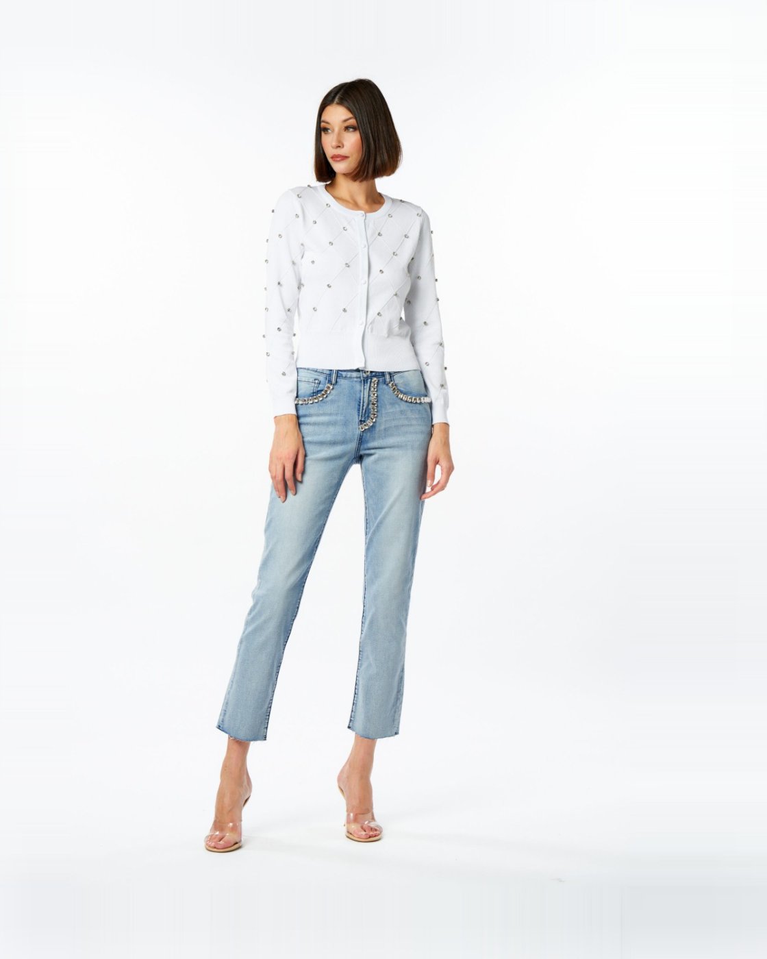 Cardigan rombie diamanti — Bianco