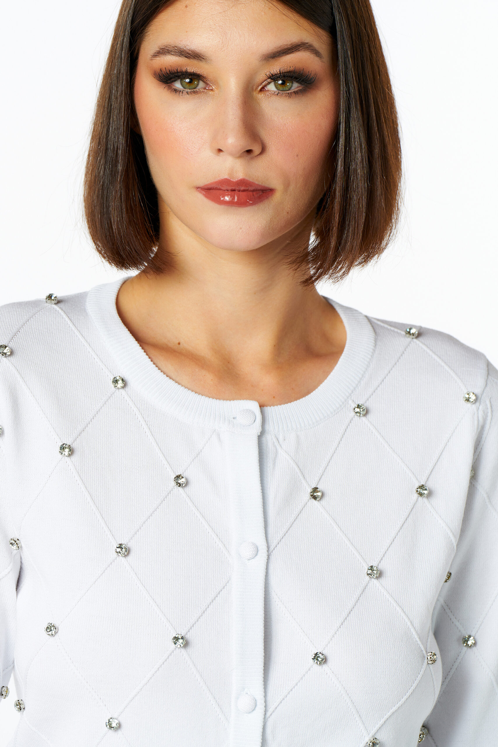 Cardigan rombie diamanti — Bianco, foto 3