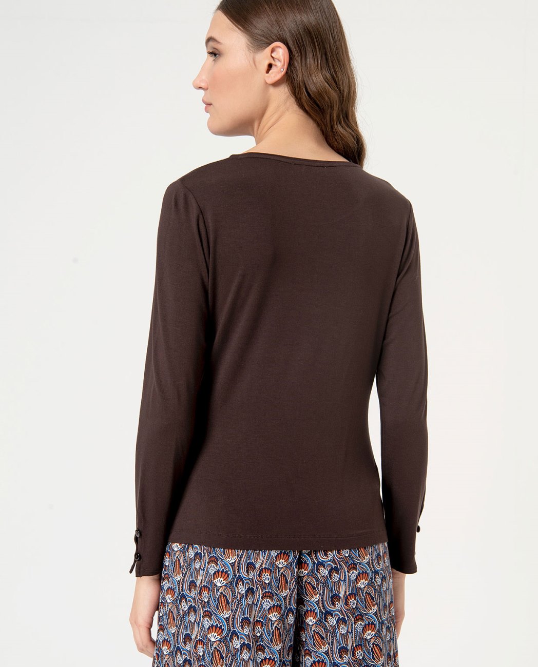 T-shirt scollo rotondo — Marrone, foto 3