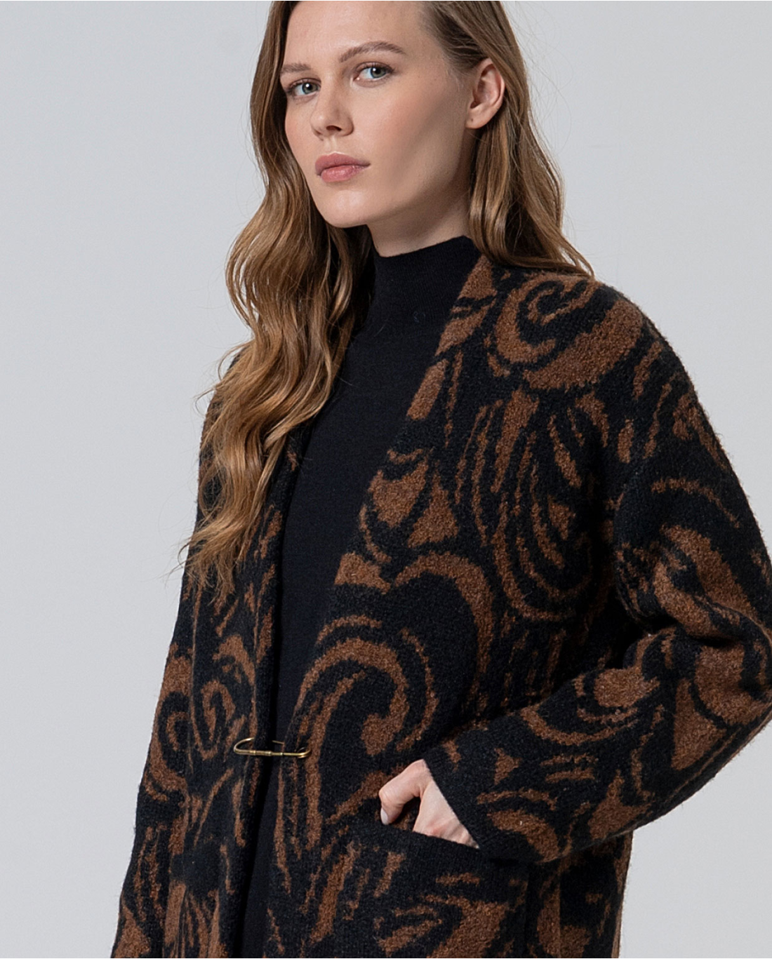 Kimono largo con stampa — Marrone, foto 4
