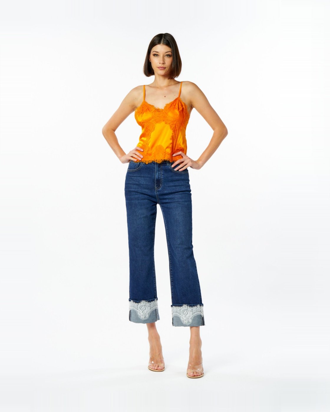 Jeans palazzo con pizzo