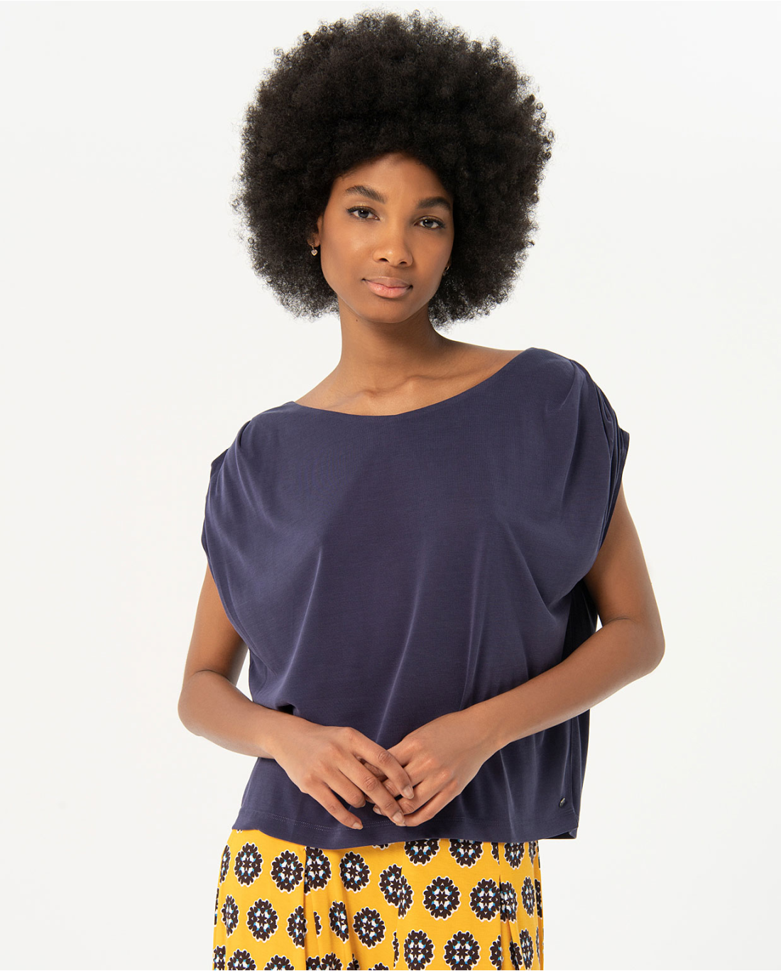 T-shirt scollo tondo — Blu