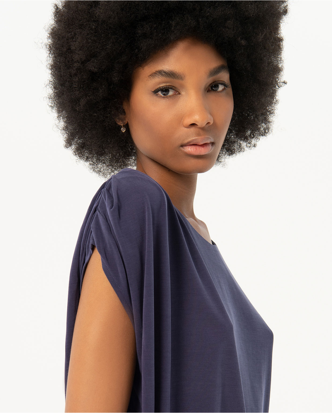 T-shirt scollo tondo — Blu, foto 2