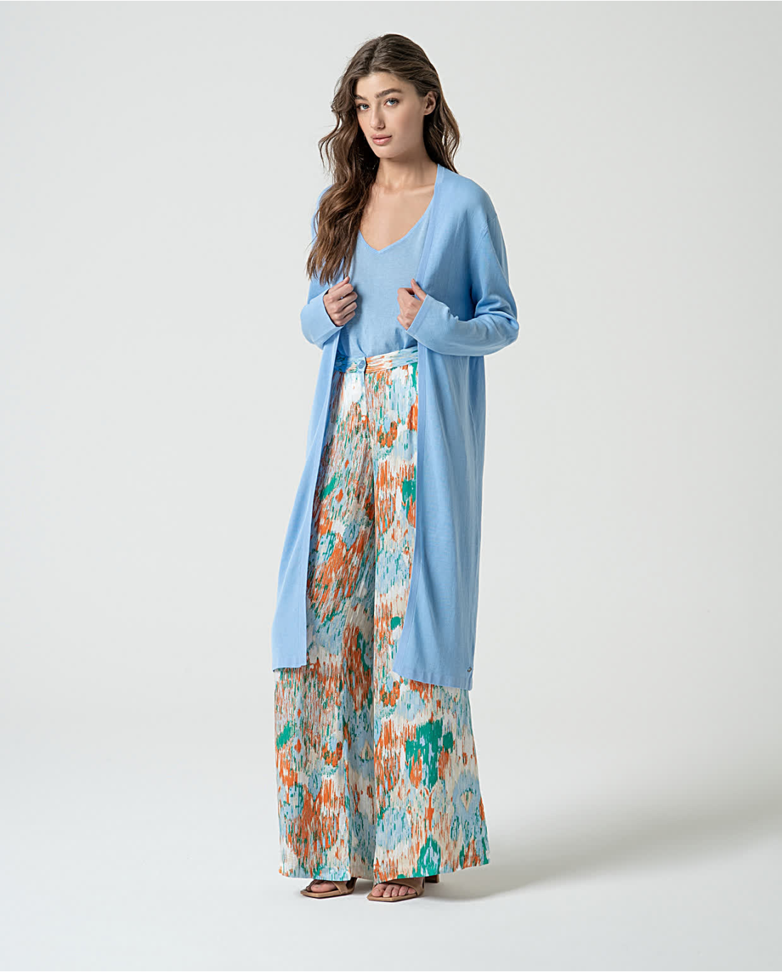 Cardigan lungo aperto — Arancio