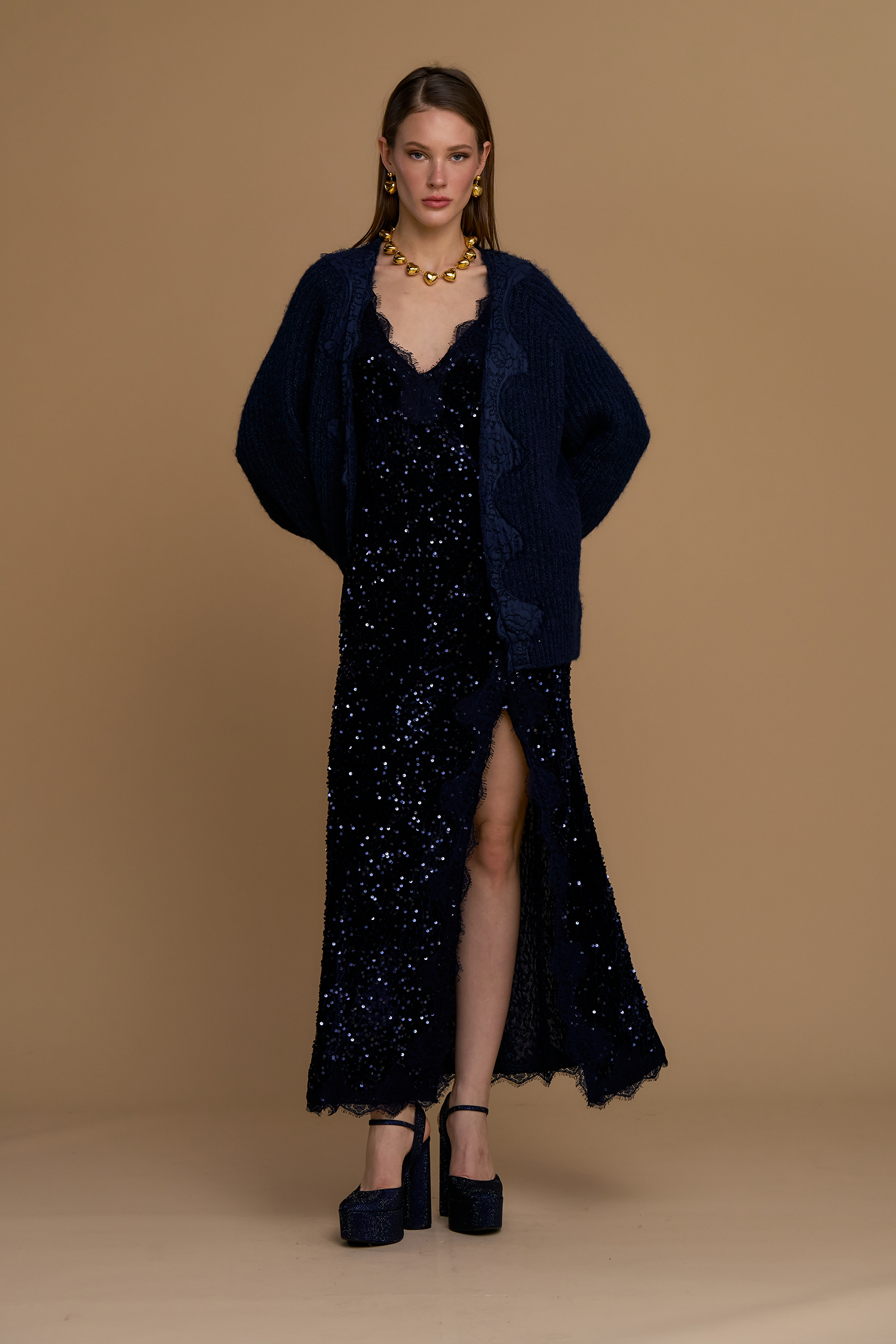 Cardigan pizzo paillettes — Blu, foto 3