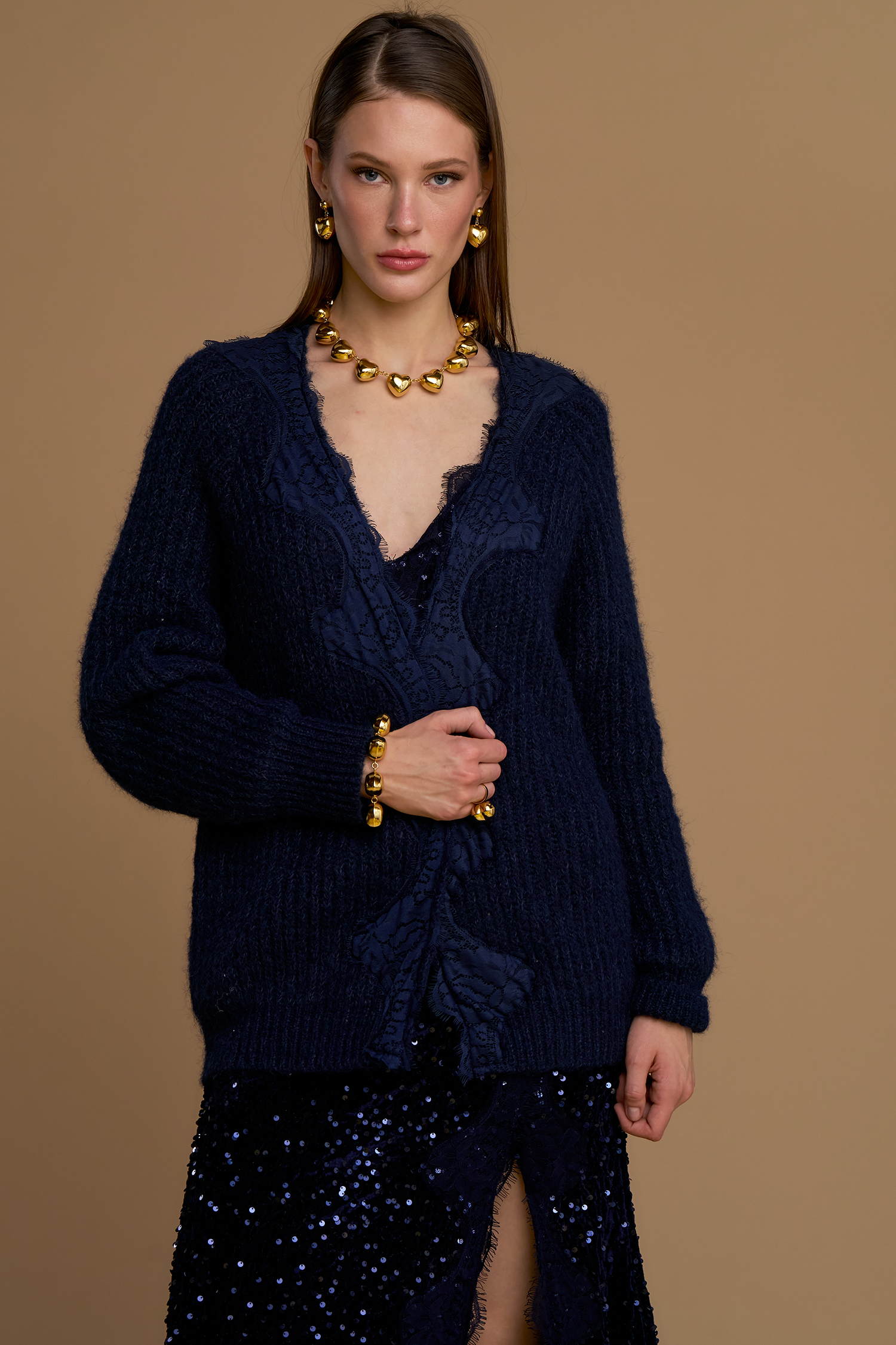 Cardigan pizzo paillettes — Blu, foto 4