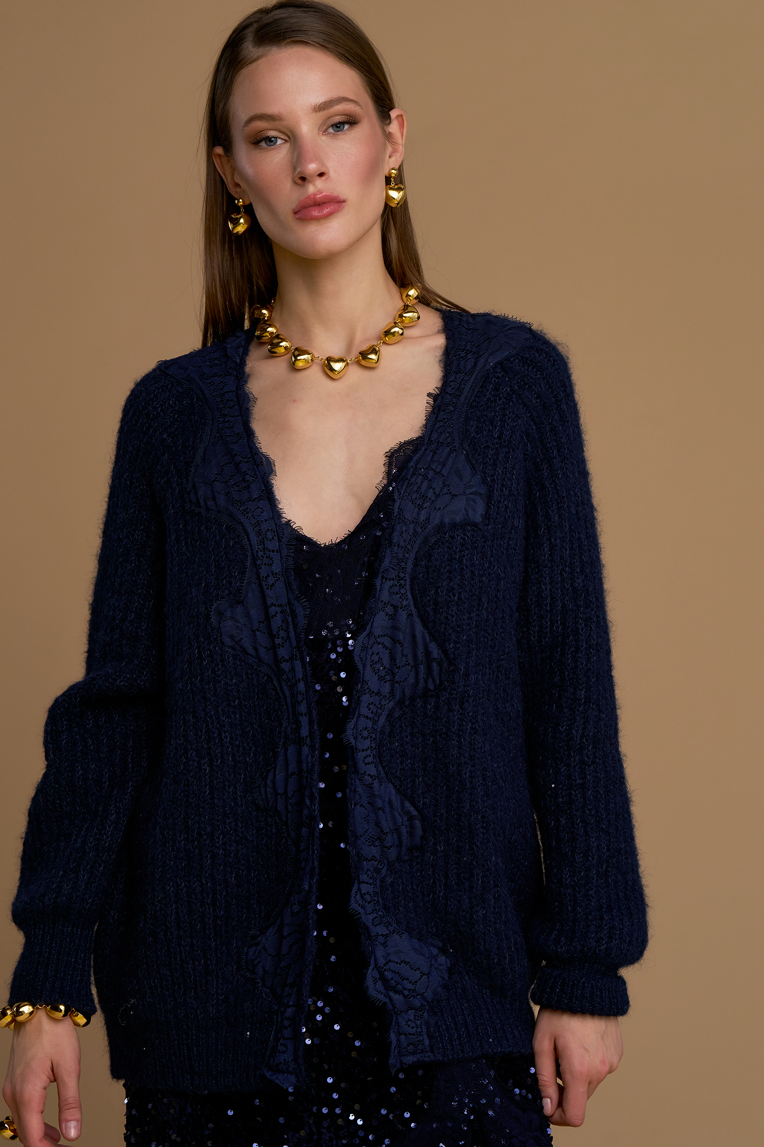 Cardigan pizzo paillettes — Blu, foto 5