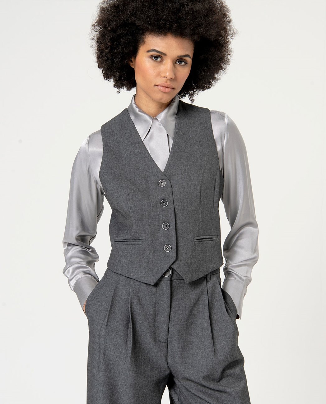 Gilet con scollo a v e tasche — Bianco, foto 5