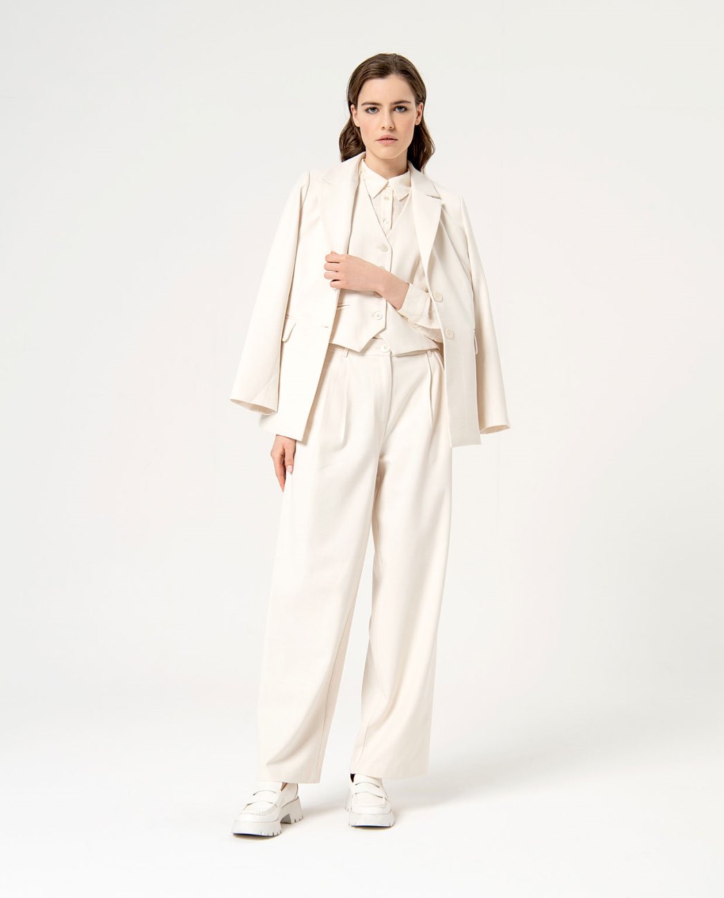 Gilet con scollo a v e tasche — Bianco, foto 4