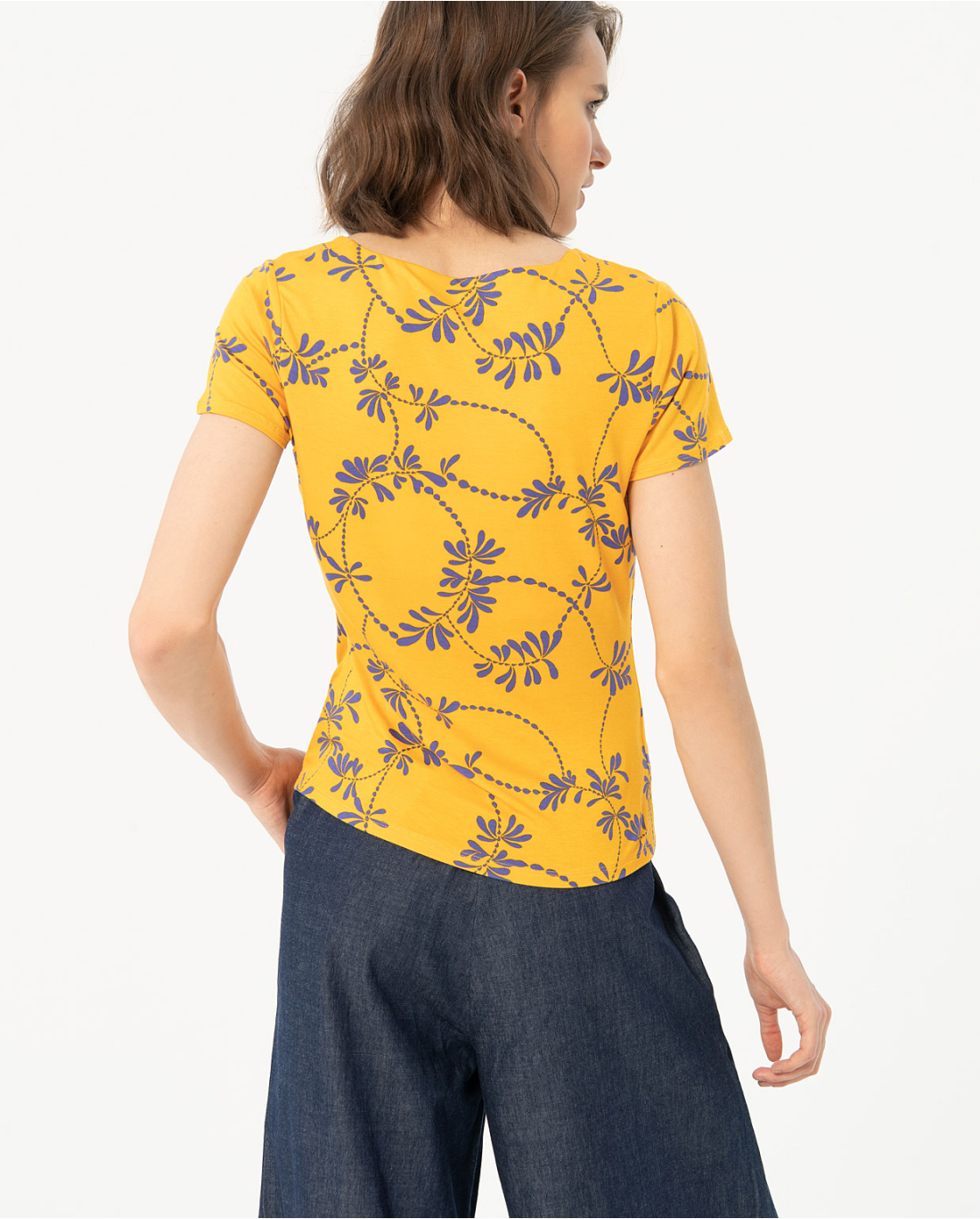 T-shirt scollo a v mezza manica — Giallo, foto 3