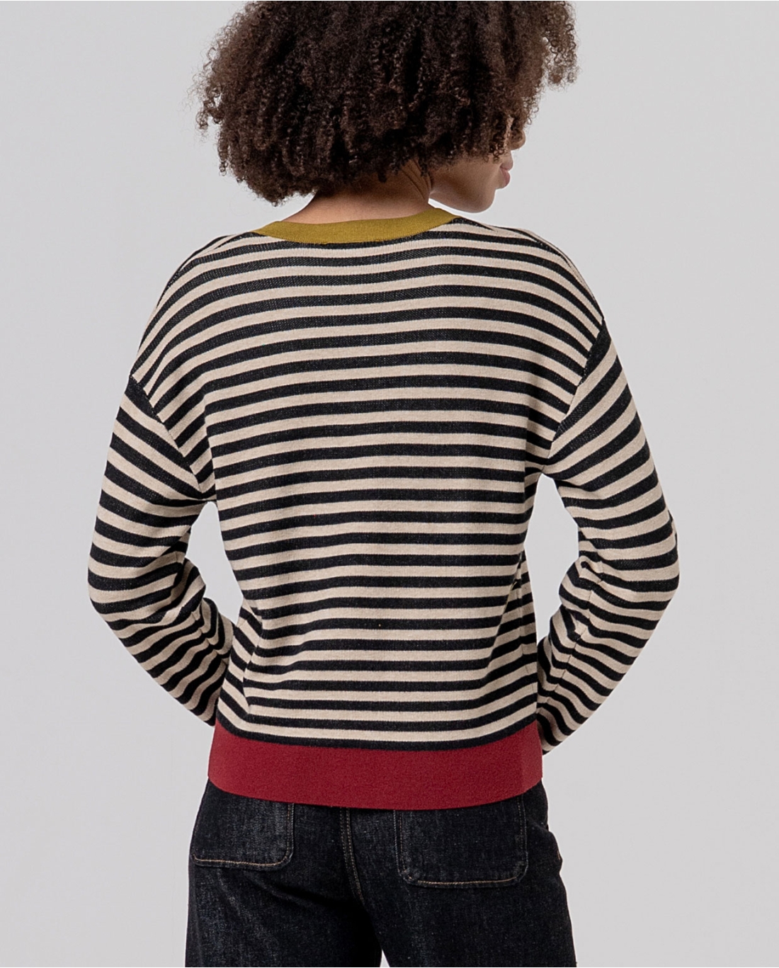 Cardigan a v a righe — Nero, foto 3