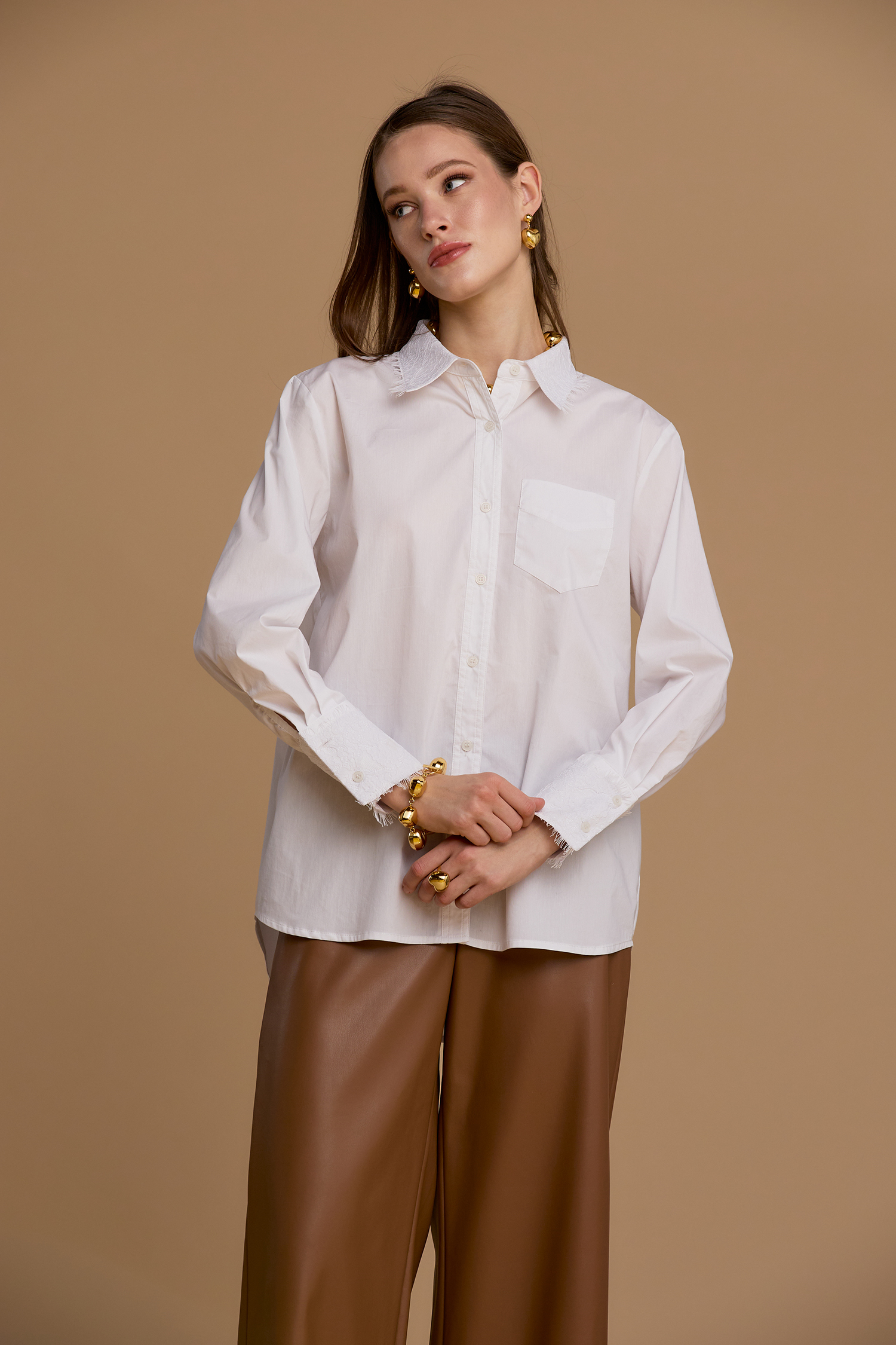 Camica inserti pizzo — Bianco, foto 3