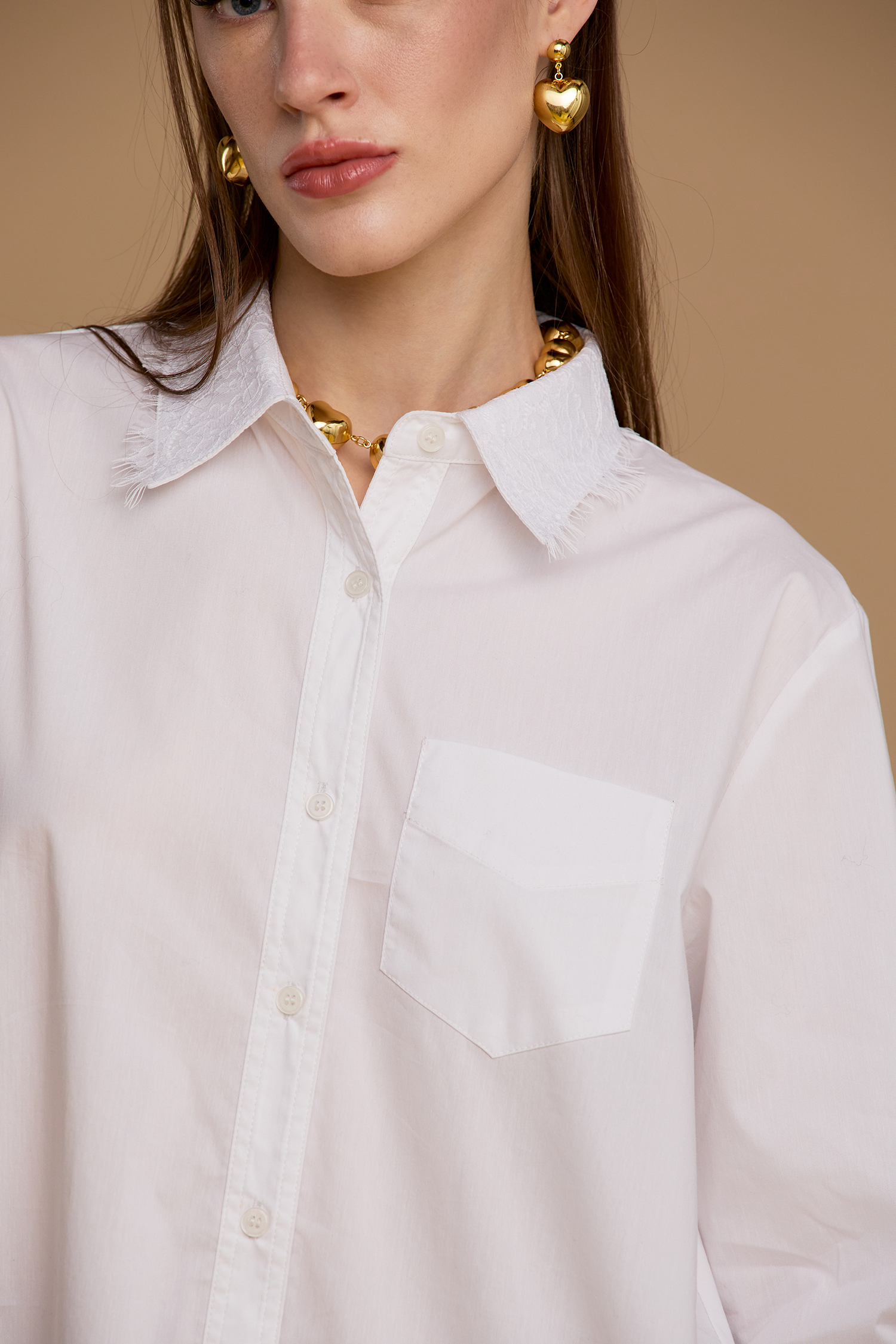 Camica inserti pizzo — Bianco, foto 4