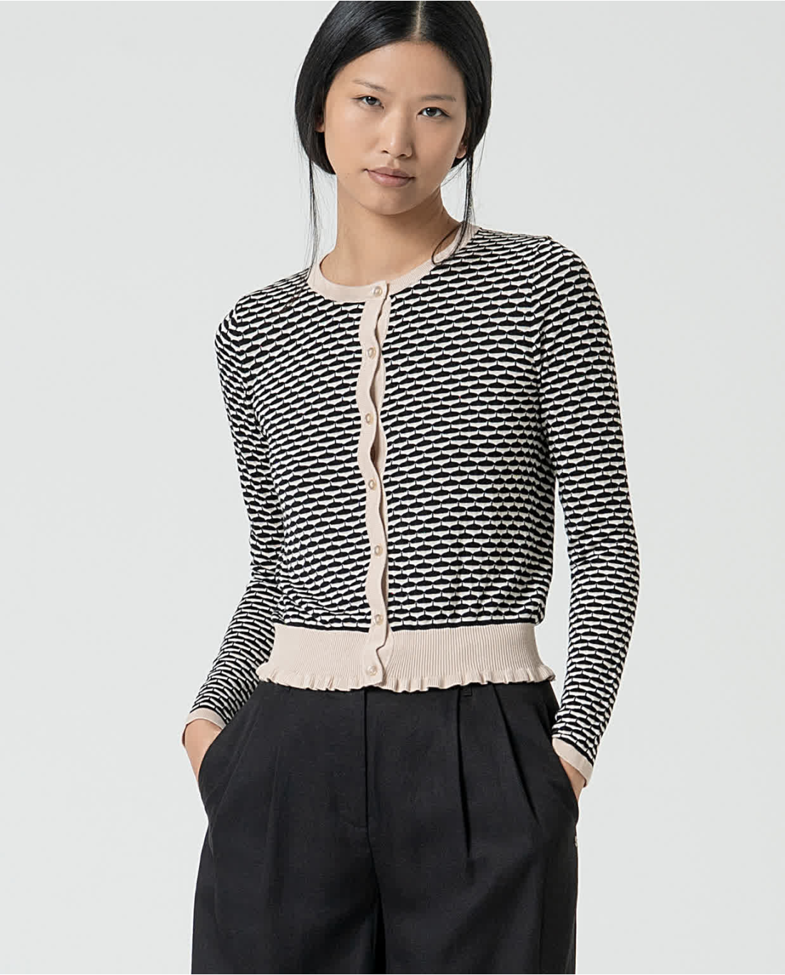 Cardigan aderente girocollo — Blu