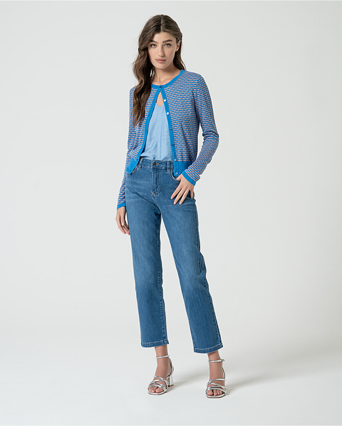 Cardigan aderente girocollo — Blu, foto 8