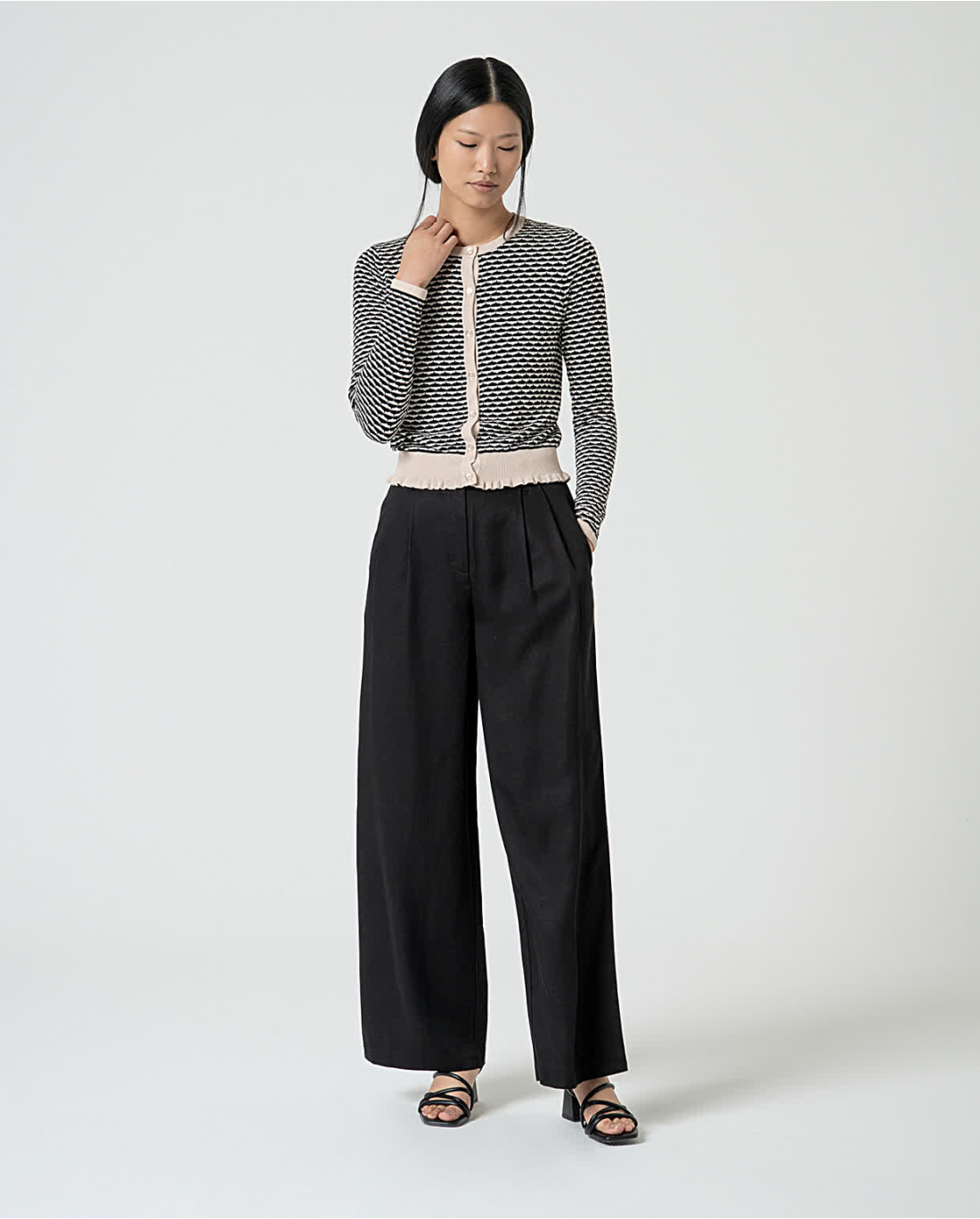 Cardigan aderente girocollo — Blu, foto 4
