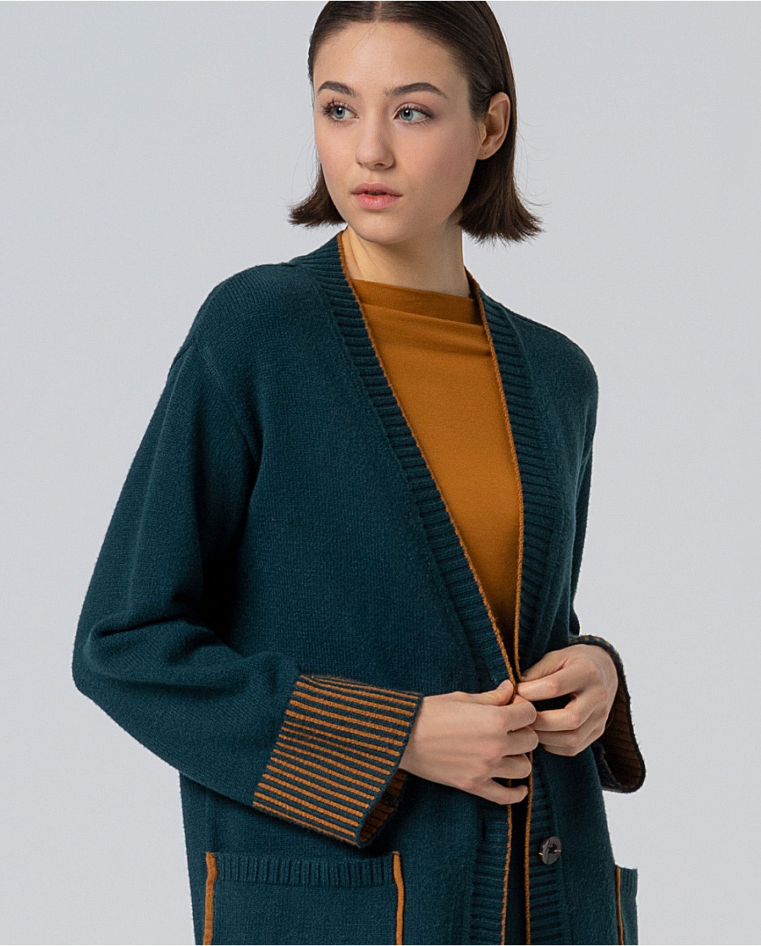 Cardigan tasche — Verde, foto 6