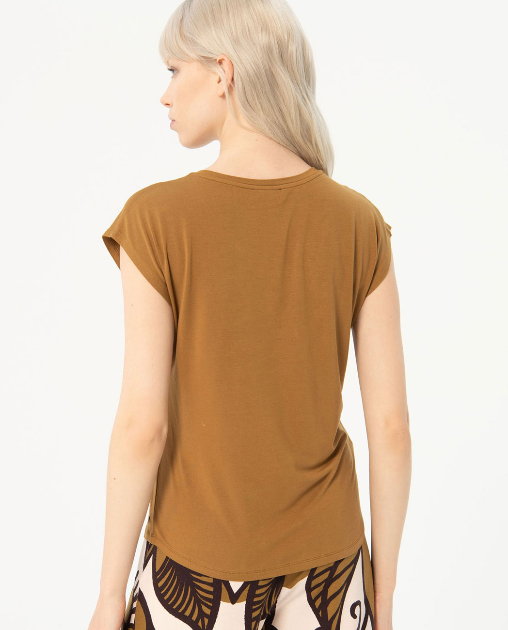 T-shirt scollo a v mezza manica — Arancione, foto 3