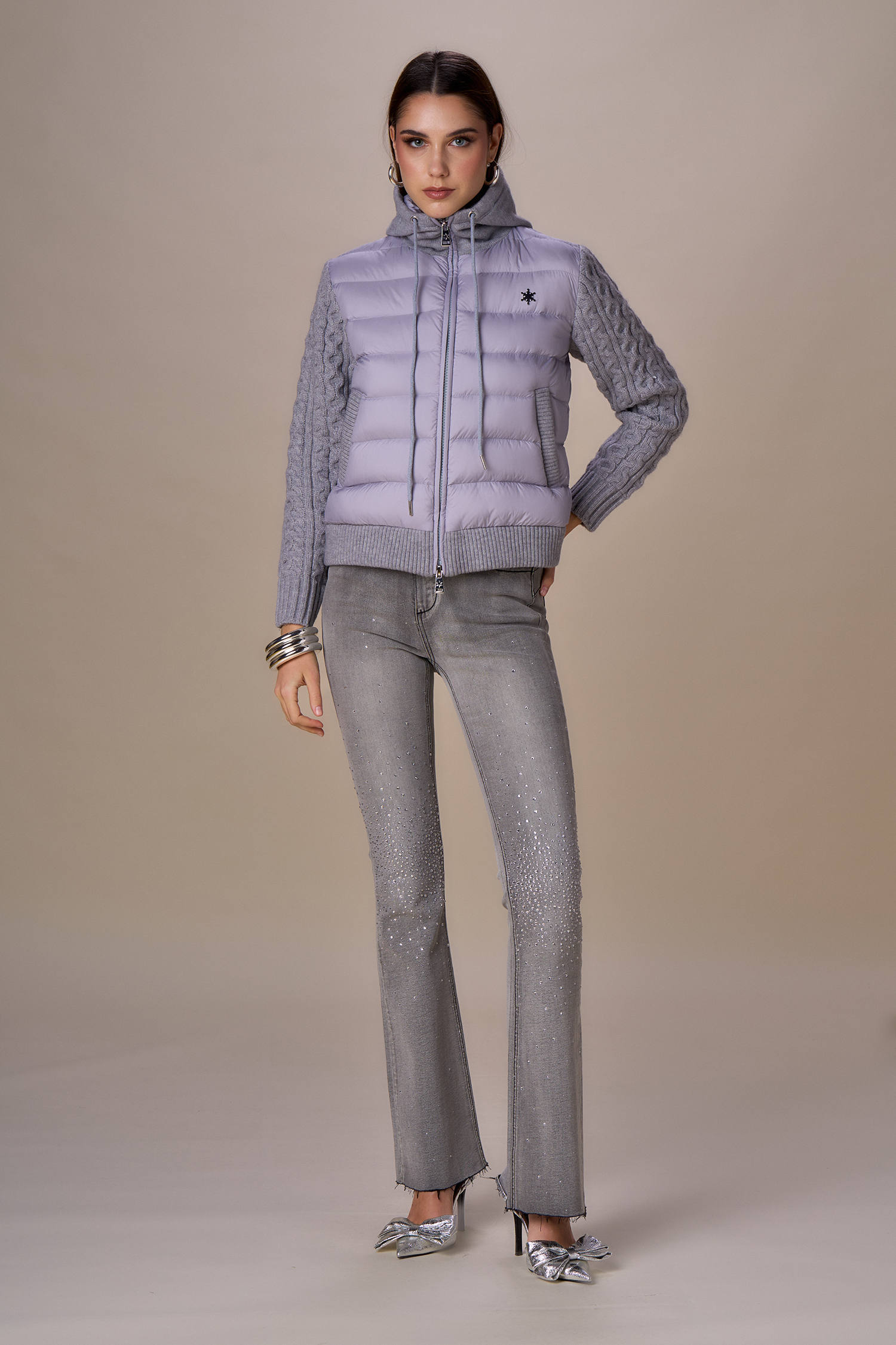Piumino corto a maglia trecce — Grigio, foto 4