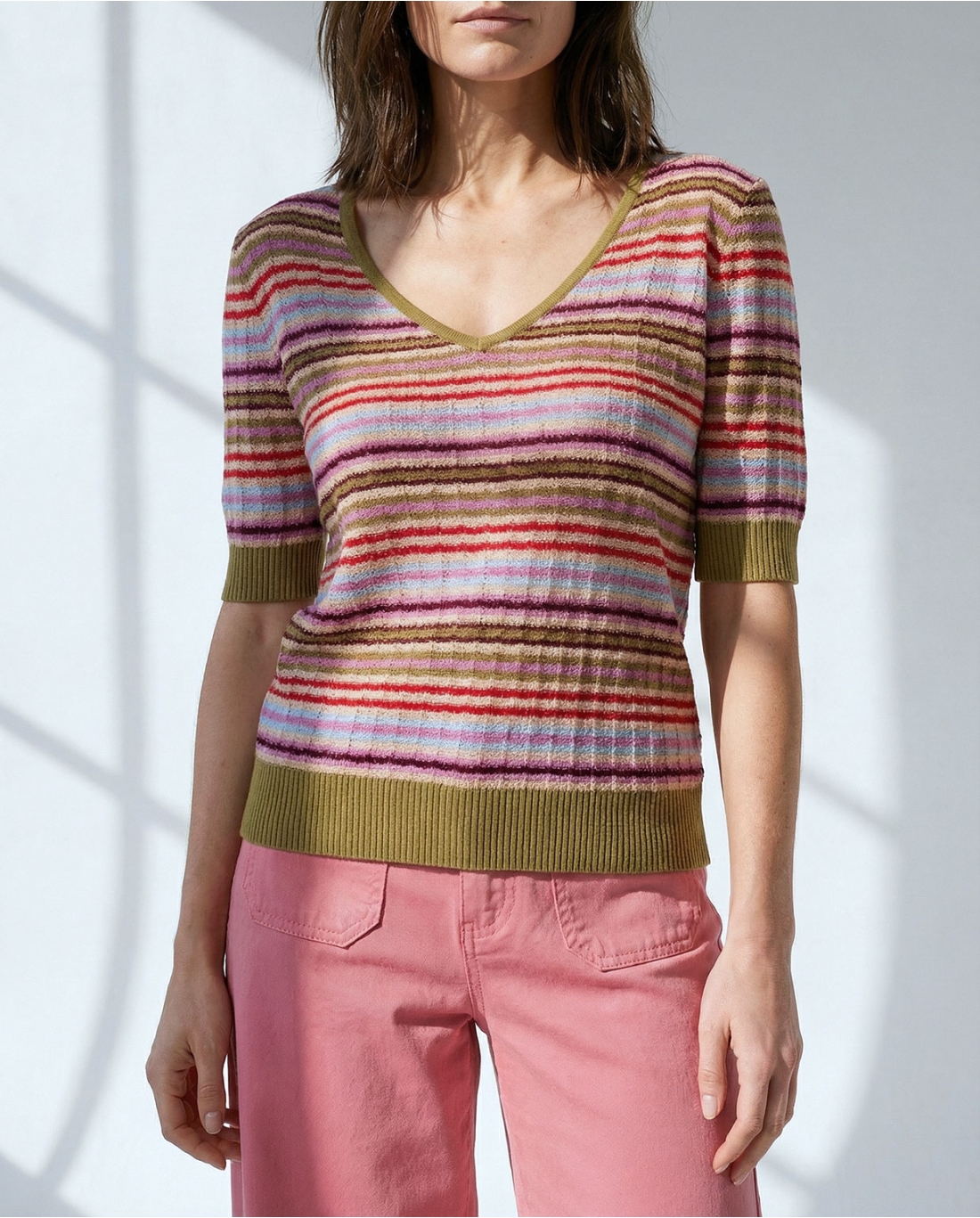 Maglia scollo a v — Rosa