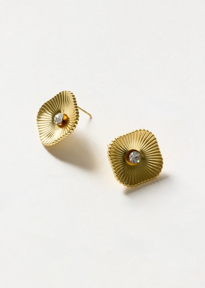 Orecchini quadrati con pietra — Oro