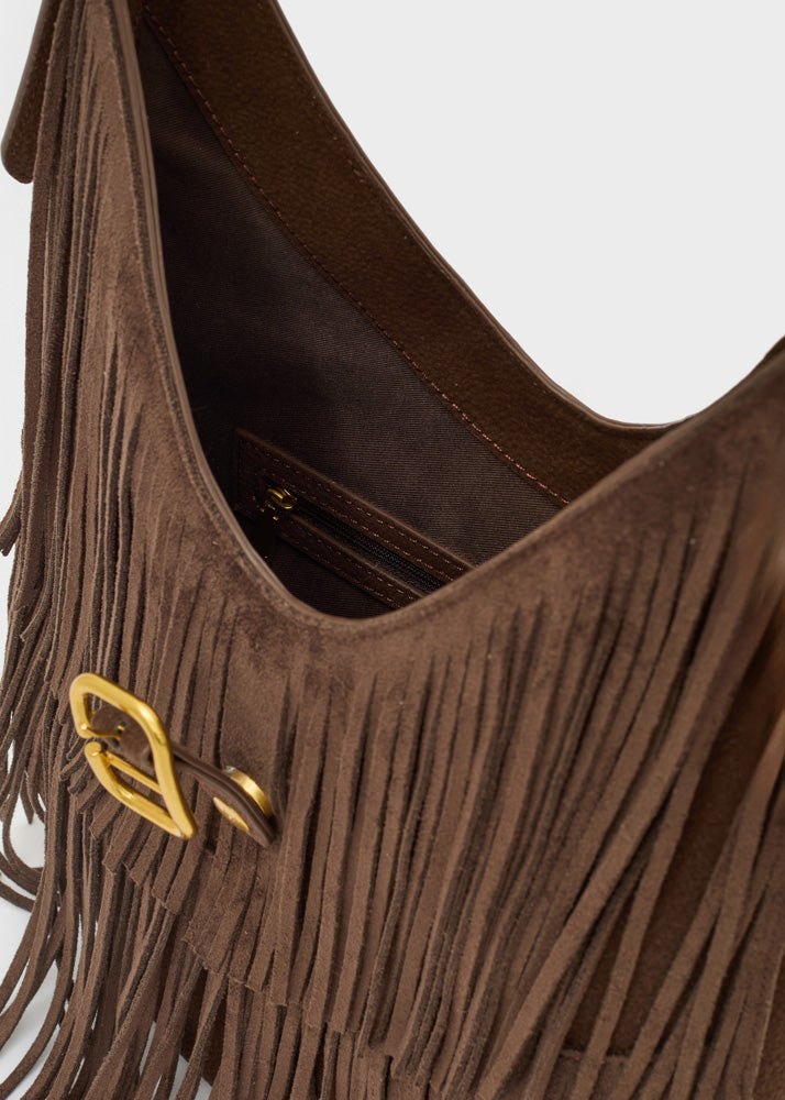 Borsa a spalla con frange — Marrone, foto 3
