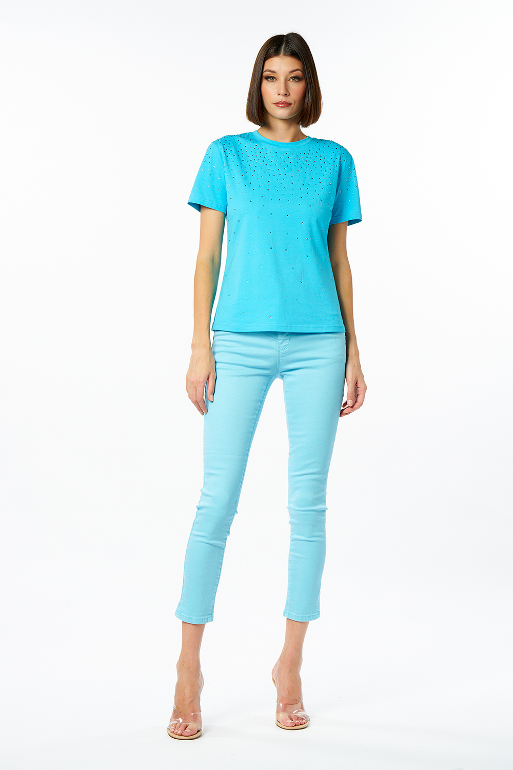 T-shirt cascata diamanti — Turchese, foto 3